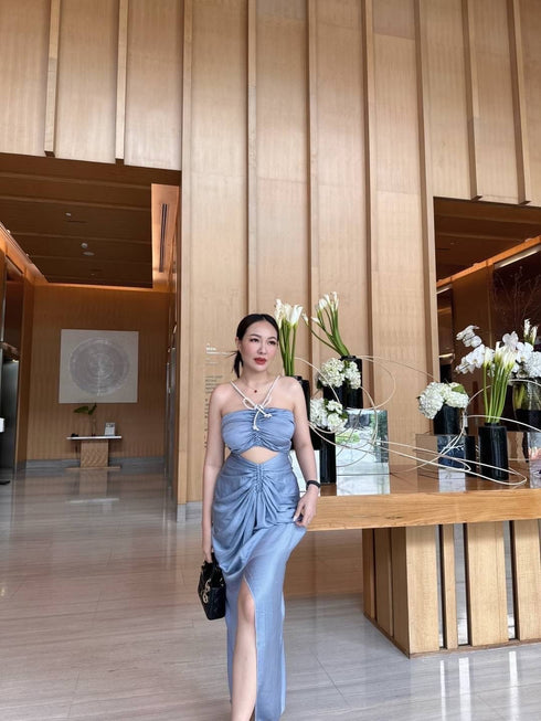 Halter Neck Hollow Out Ladies Party Dresses
